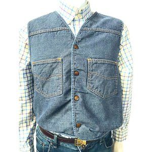Sears and Roebuck Vintage Denim Fleece Vest Sz Small Blue Denim, Cotton Blend